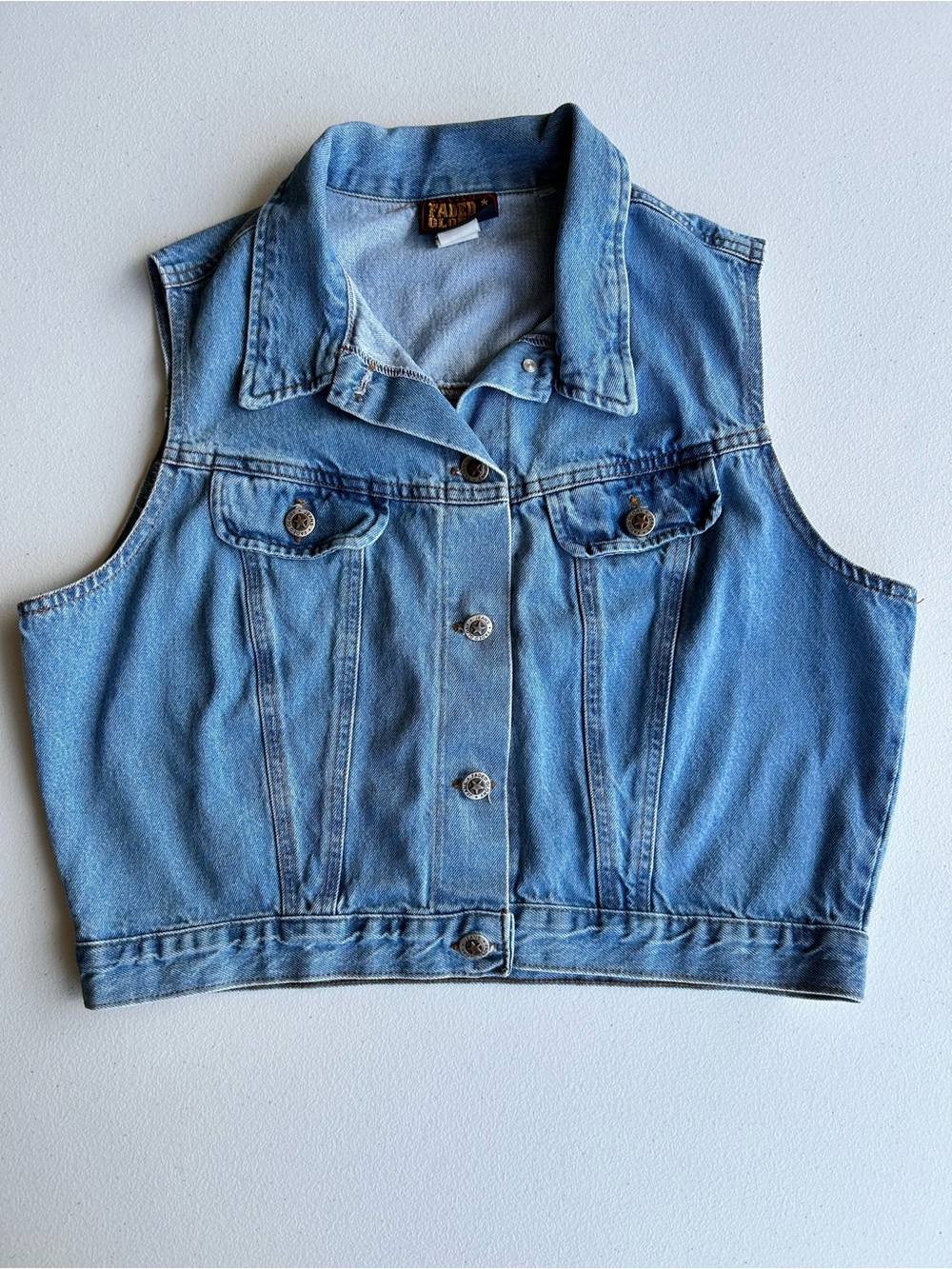 Faded Glory Vintage Medium Wash Denim Trucker Jean Vest Size L
